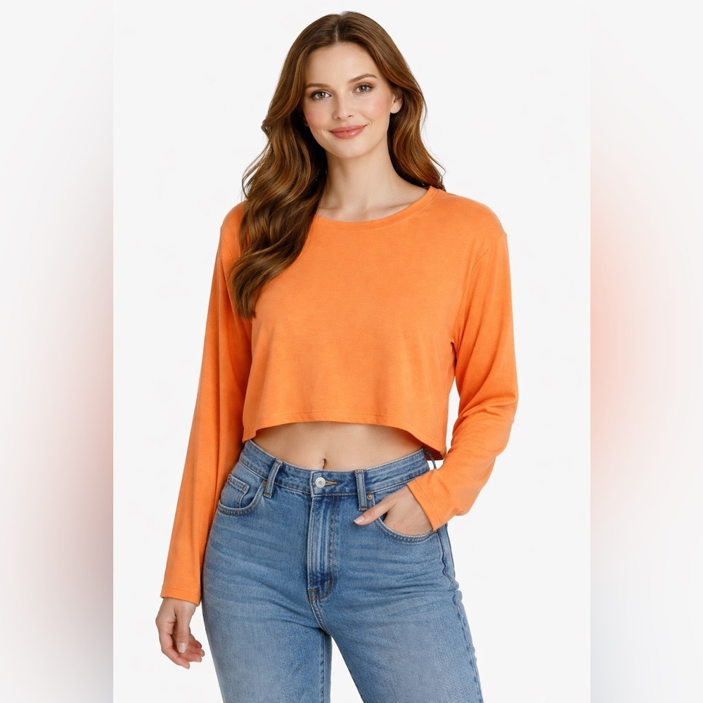 Industry Republic Orange Cropped Long Sleeve Top Size M Casual Trendy